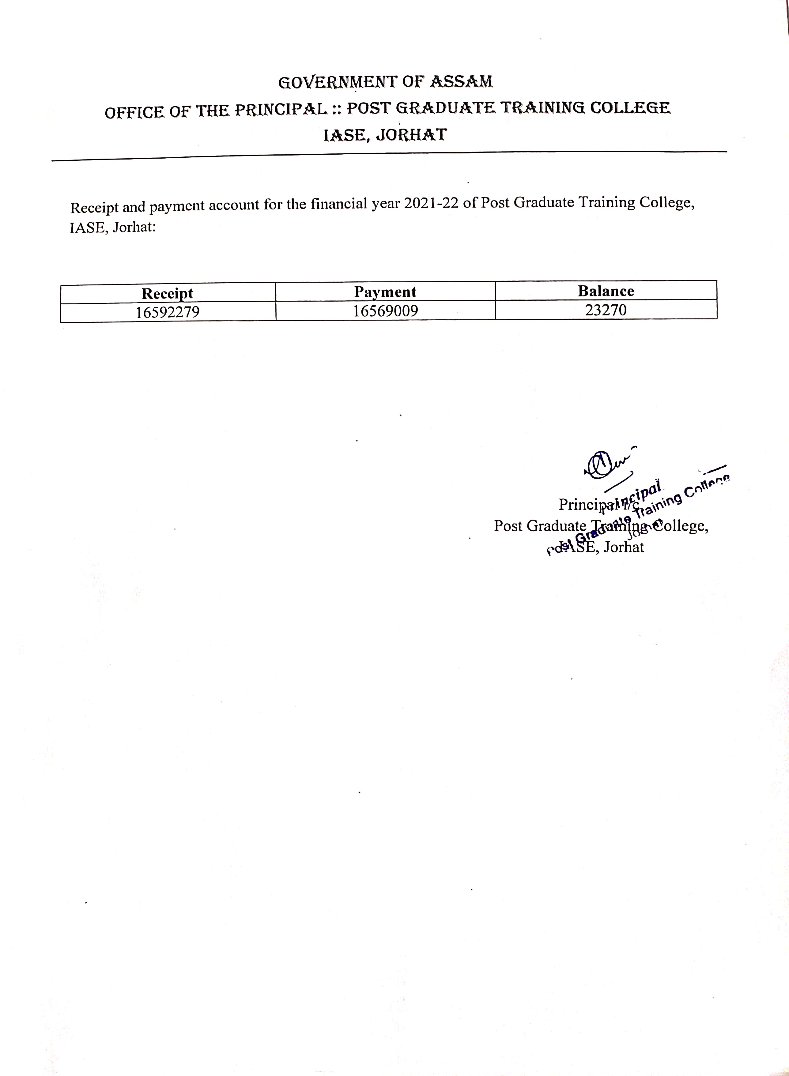 iase Receipt Payment account 2021 22